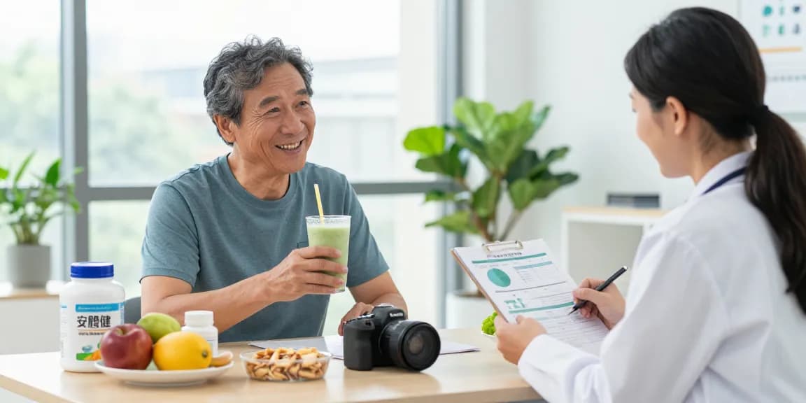 Consultation in a bright clinic about 安體健營養品 to enhance health and nutrition.