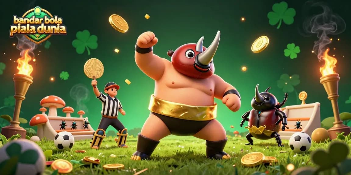 Experience sbobet betting excitement with bandar bola piala dunia, featuring dynamic sports-themed illustration.
