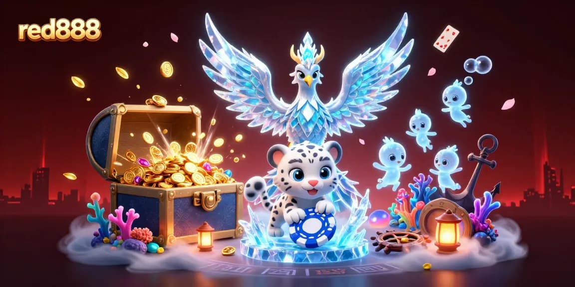 Explore red888's vibrant casino world filled with dynamic gaming elements and enchanting characters.