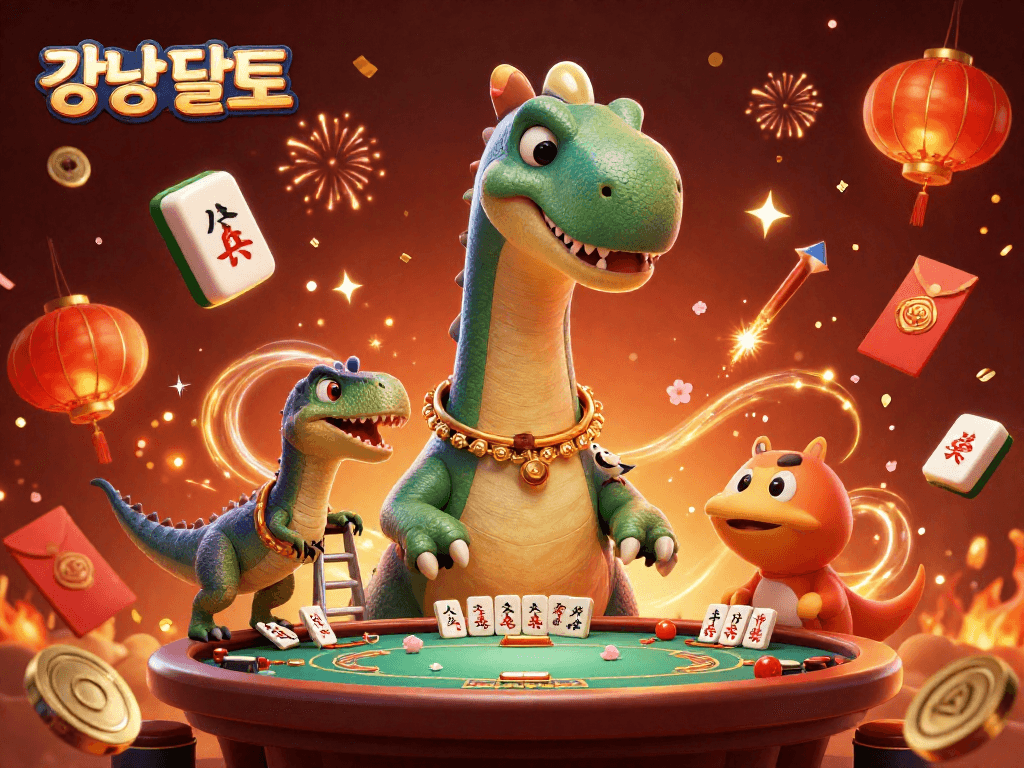 강남 달토에서 즐길 수 있는 화려한 카지노와 게임 요소들을 나타낸 일러스트