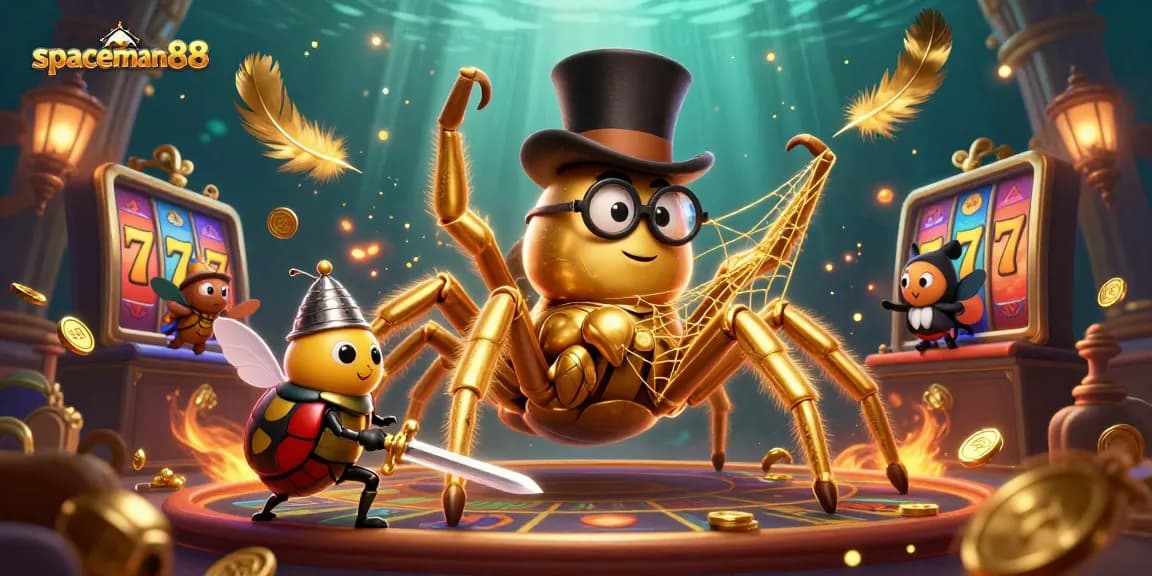 Win big with spaceman88 in this vibrant slots adventure with golden tarantulas and daring knights!