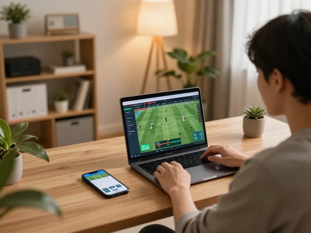 Bongdalu user engaged in online sports betting on laptop, showcasing live updates and strategic gameplay.