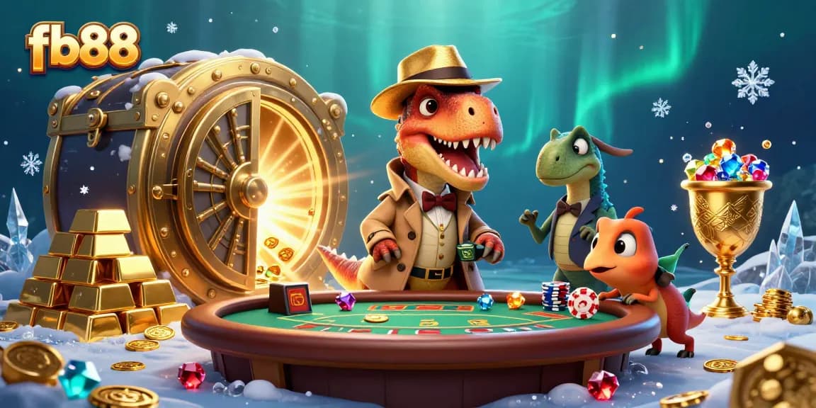 Experience thrilling moments at fb88 with a velociraptor at blackjack, surrounded by gaming treasures.