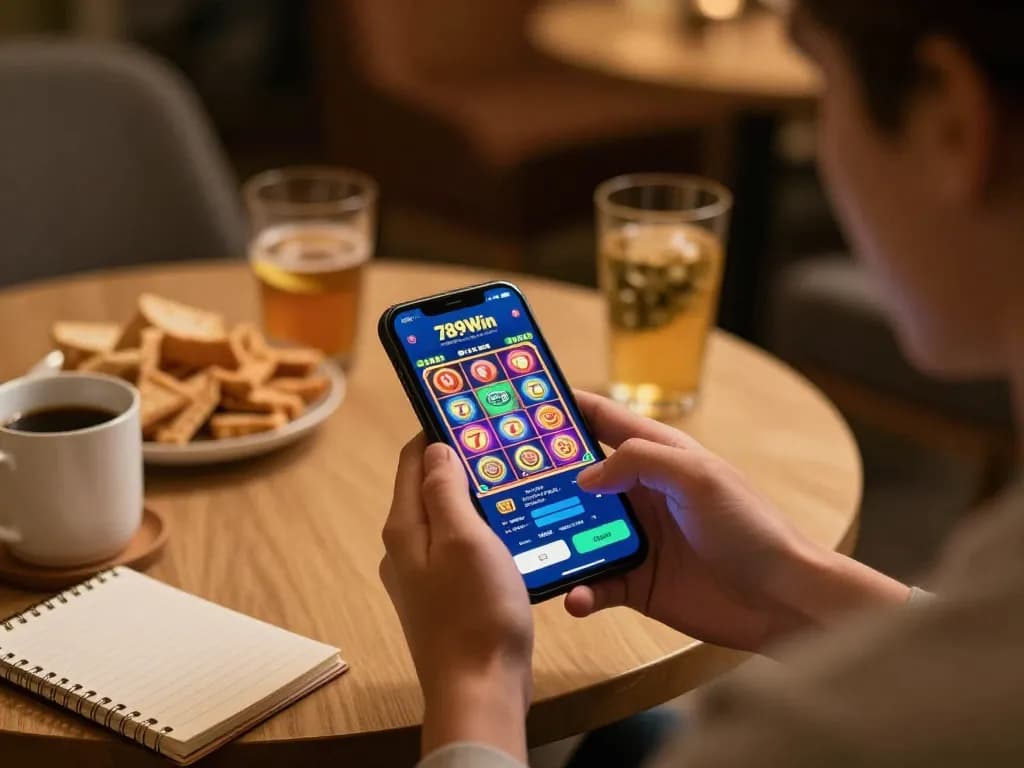 Engaging lifestyle scene of online gaming with 789win app, showcasing strategic gameplay in a relaxing setting.