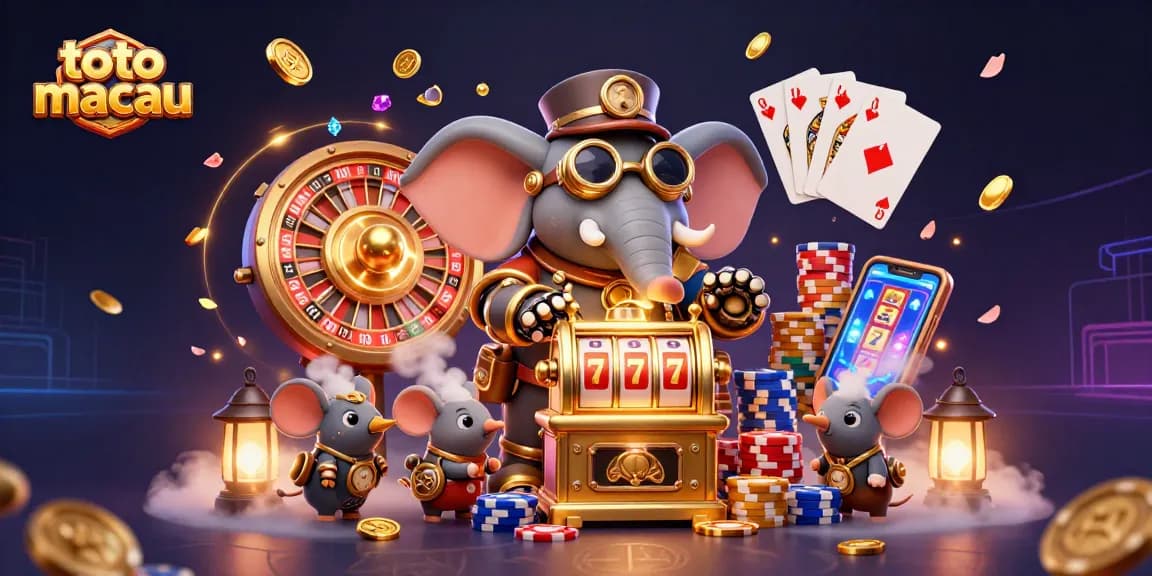 Experience the excitement of toto macau with vibrant steampunk characters playing a dynamic slot machine.