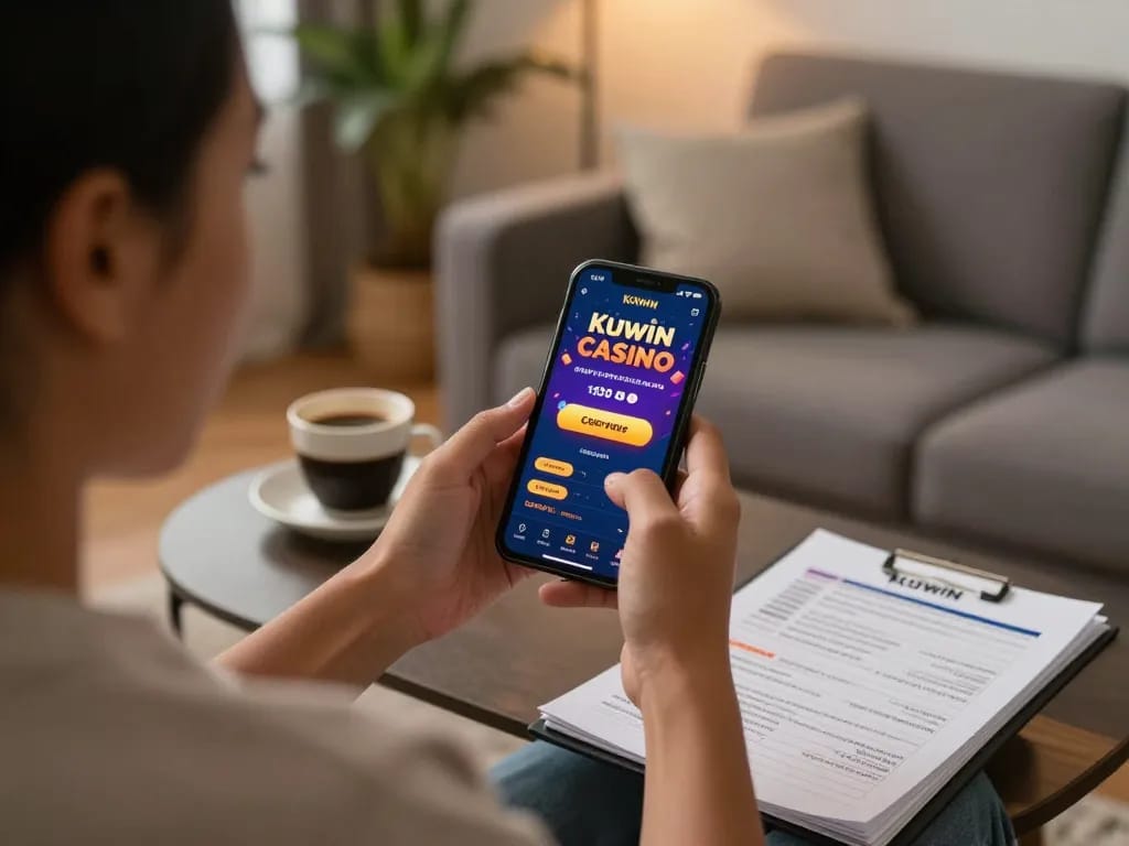 Kuwin app interface displayed on a smartphone, enhancing home gambling experience with exciting gameplay