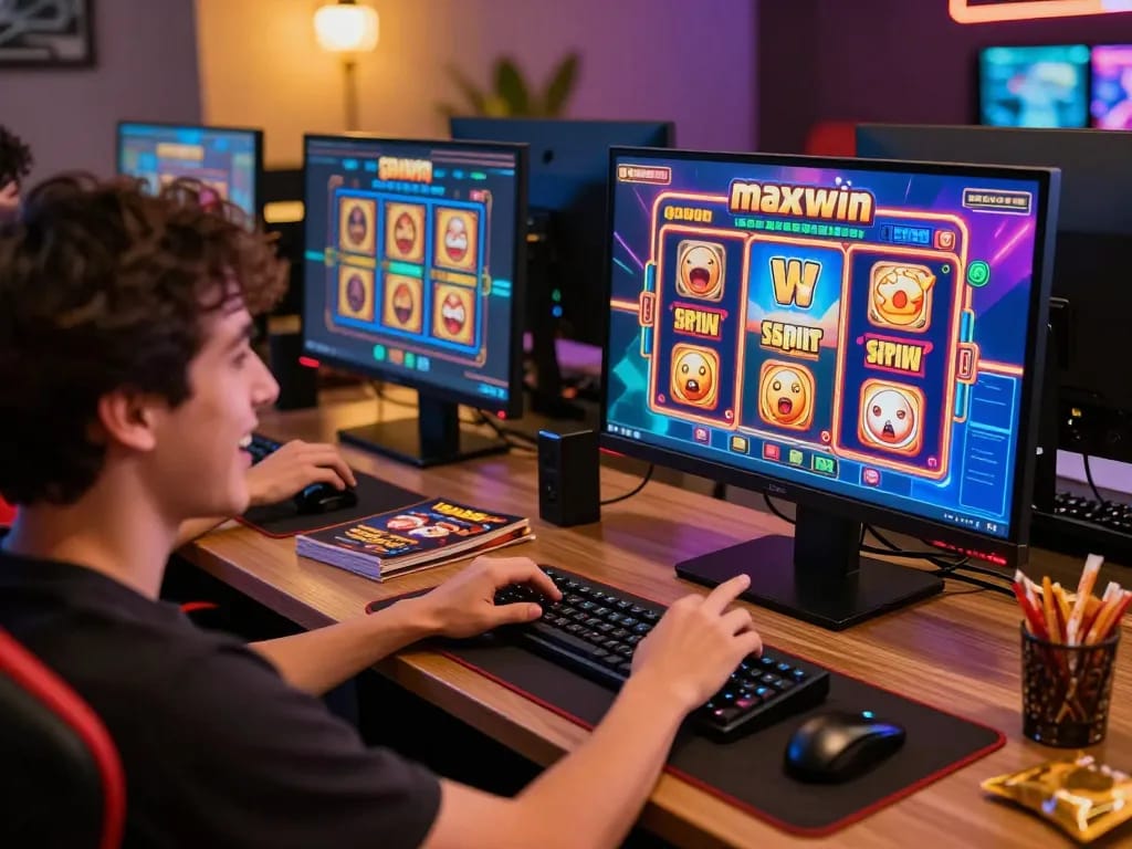 Engaging online gaming moment highlighting slot gacor maxwin experience on multiple screens.
