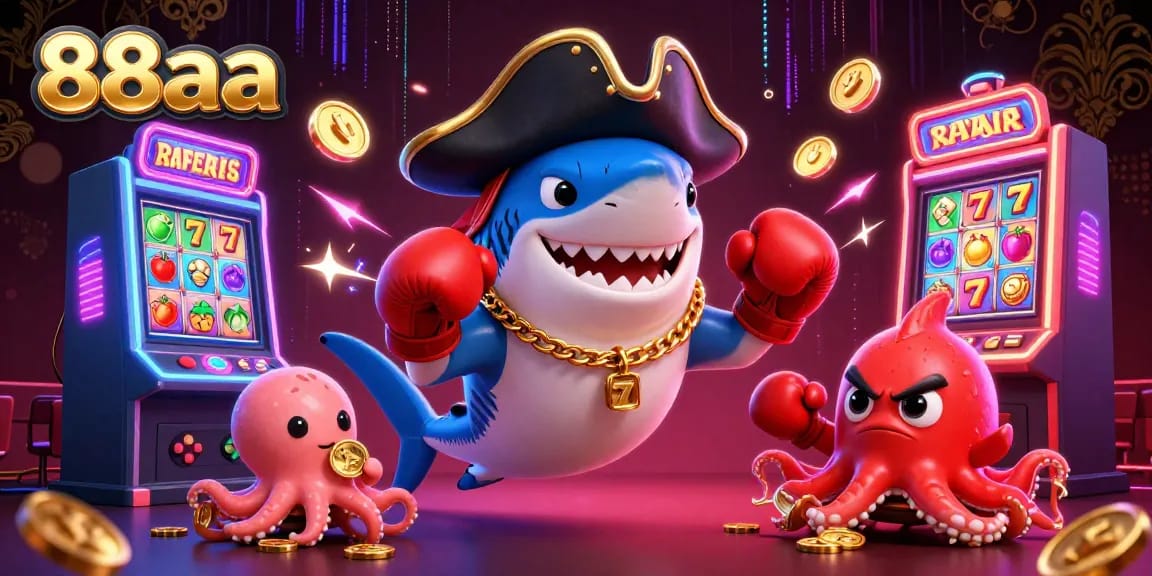 Experience the thrilling adventure of 88aa with cartoon characters in a vibrant casino setting.