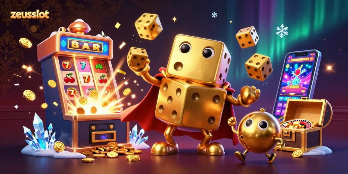 Experience thrilling zeusslot action with golden dice, jackpots, and vibrant casino elements!