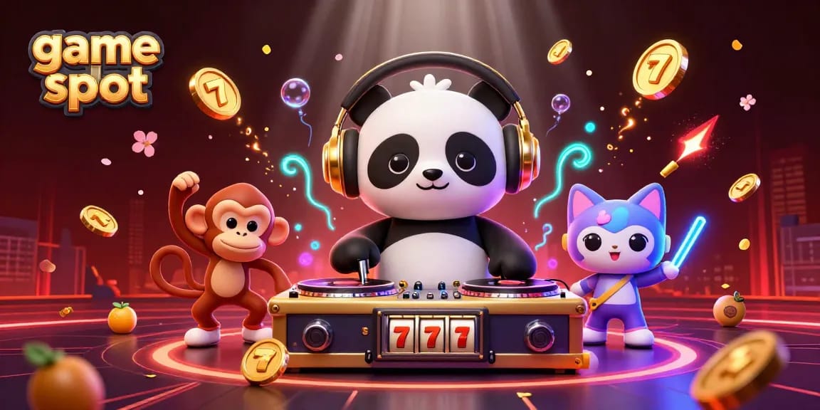 Spin exciting game slot reels with a DJ panda, breakdancing monkey, and glow-stick kitten.