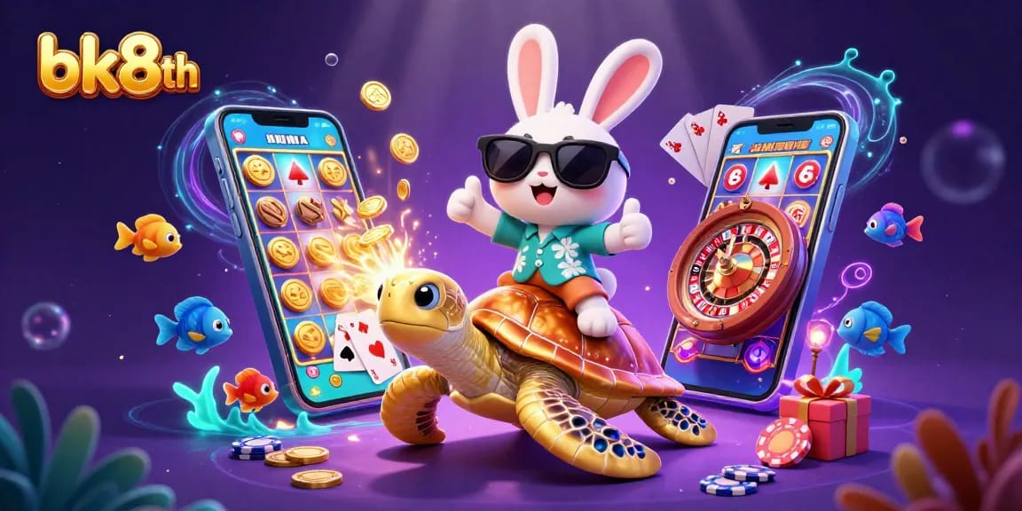 Engage with bk8th online casino, showcasing vibrant gaming elements like slots, cards, and excitement.