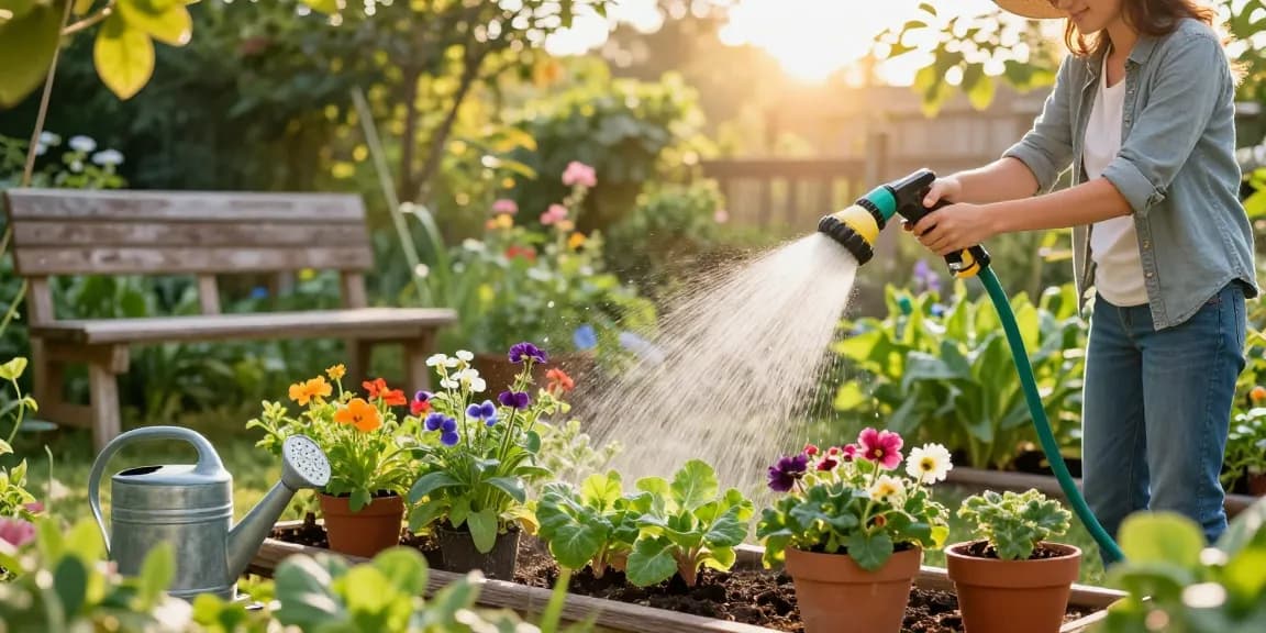 Using the best hose nozzle for effortless plant watering in vibrant garden