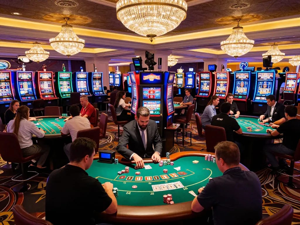 Players enjoying intense table games at 58win casino with rich ambiance and vibrant action