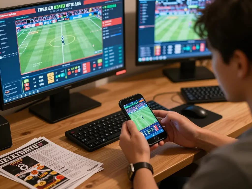 Engaging online betting scene on 388bet with sports events displayed on multiple screens, showcasing user excitement.
