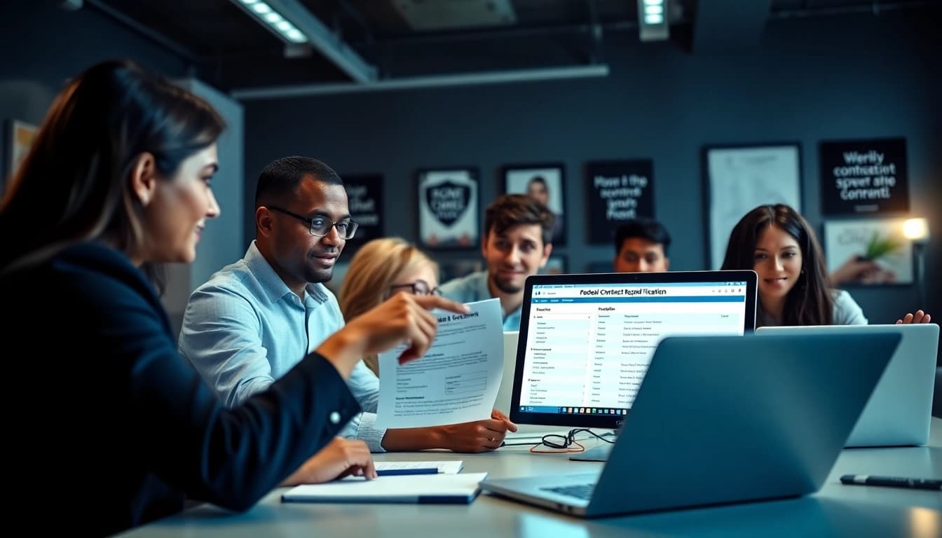 Engaged professionals handling registration and certification in Federal databases for federal contracts.