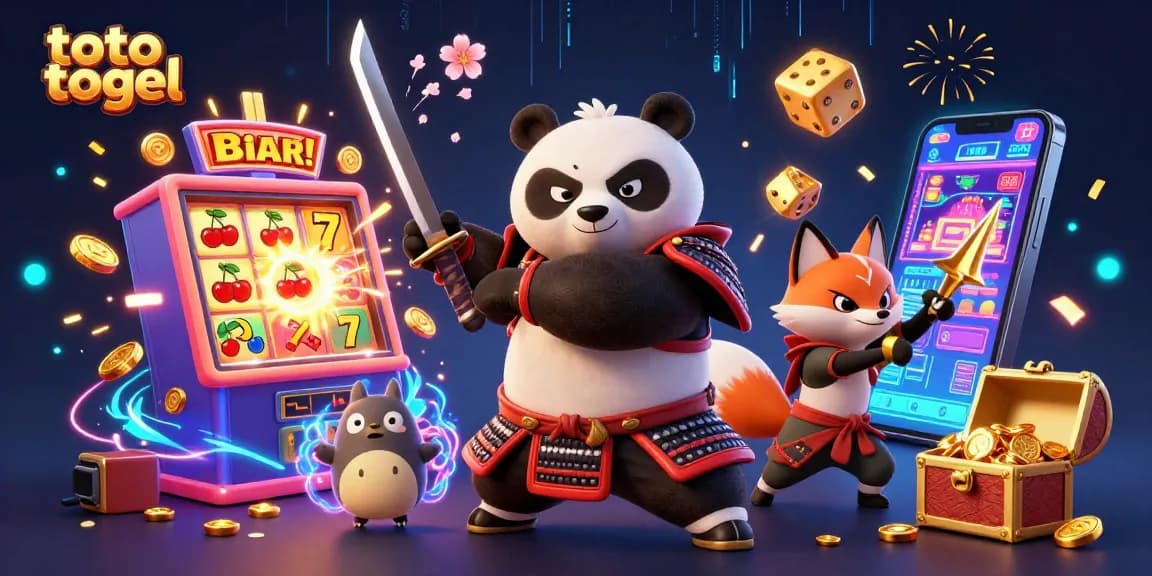 Engage in thrilling toto togel action with cartoon characters amid a vibrant casino scene.