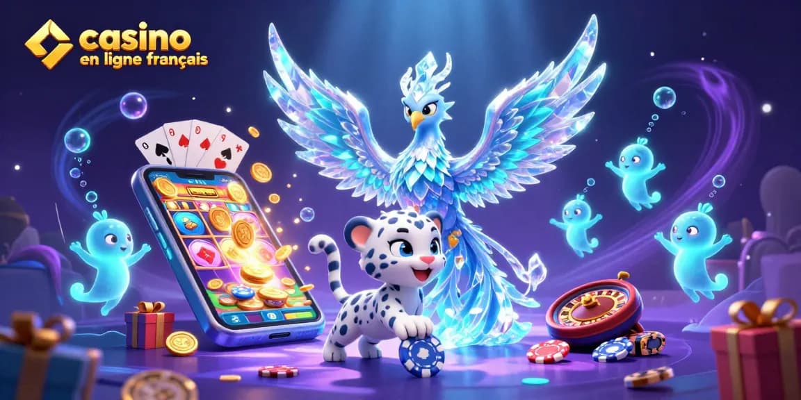 Rejoignez l'univers des casinos en ligne français avec une illustration captivante mettant en scène des personnages fantastiques et des éléments de jeux d'argent.