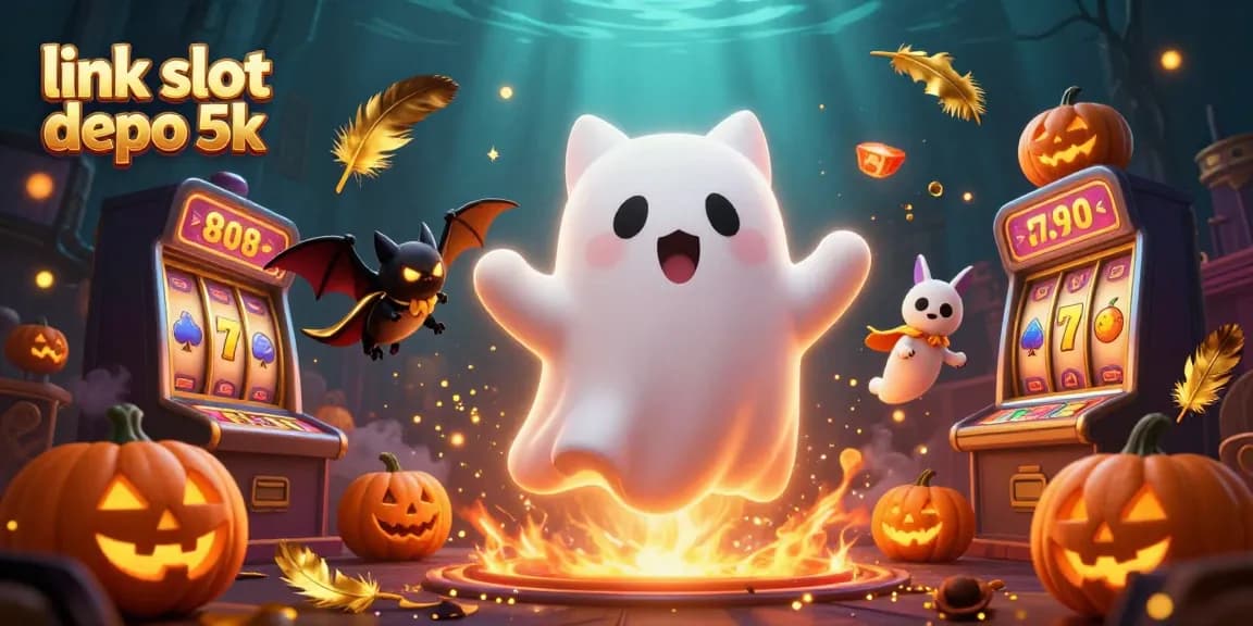 Experience the thrill with link slot depo 5k featuring a ghost cat and glowing jack-o-lanterns.