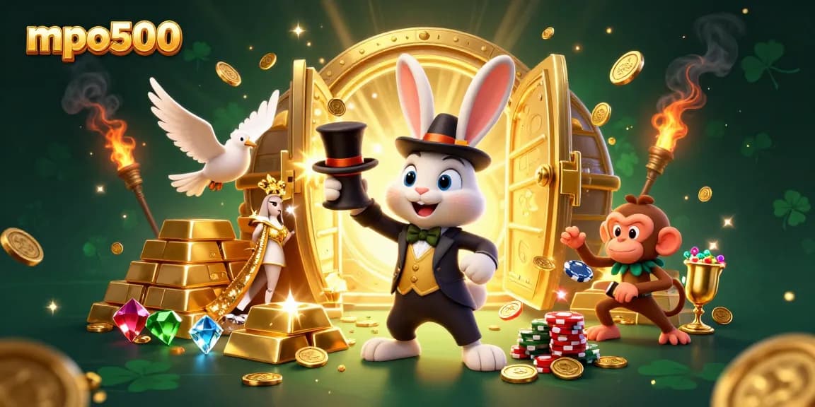 Experience thrilling gaming at mpo500 with a magician rabbit and dazzling golden treasures.