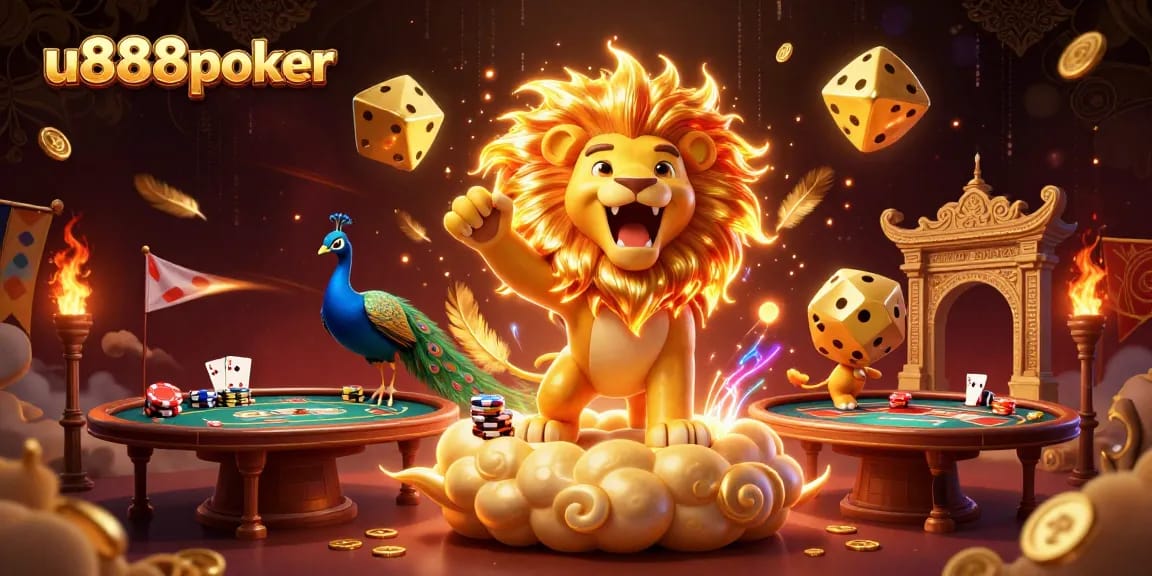 Engage in thrilling poker action with u888poker, featuring vibrant characters and rich casino elements.