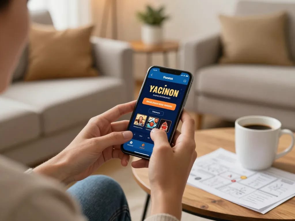 Engaging with the GOOD88 mobile app in a cozy home setting, embracing strategic gambling.