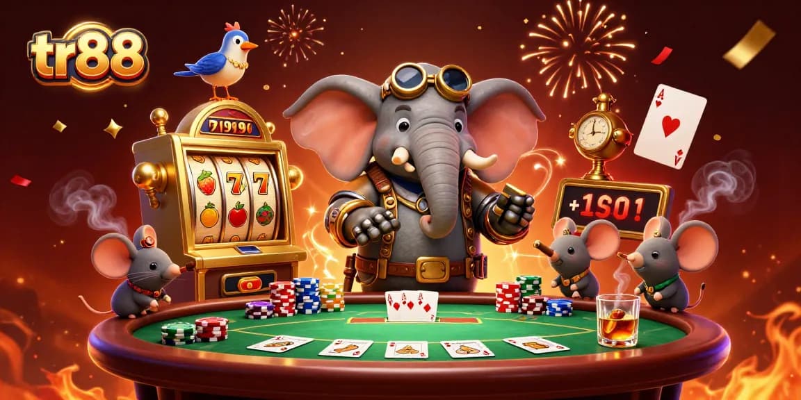 Spin the golden slot machine at tr88 with vibrant characters and lively casino elements.
