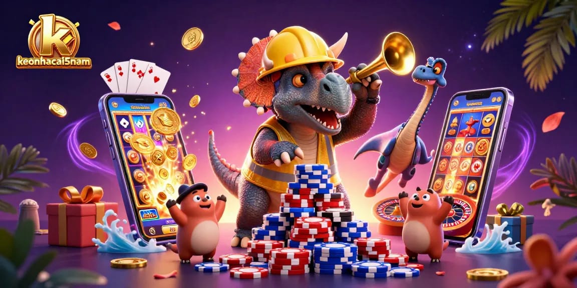 Celebrate gameplay with keonhacai5nam as a triceratops builds poker chip towers.