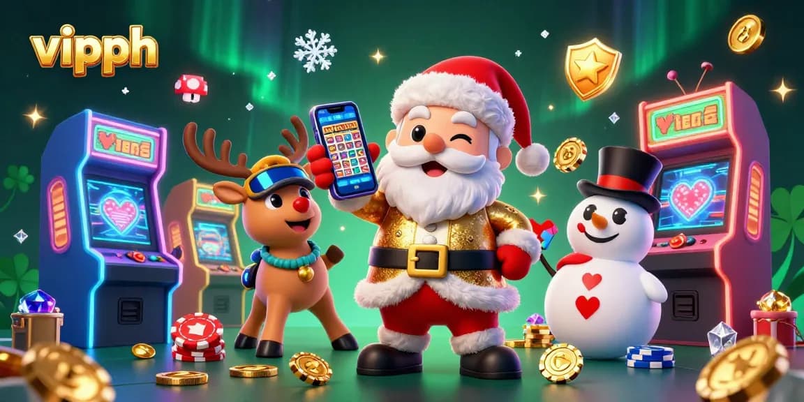 Experience thrilling wins at vipph with a festive scene showcasing casino joy, jackpot slots, and colorful game elements.