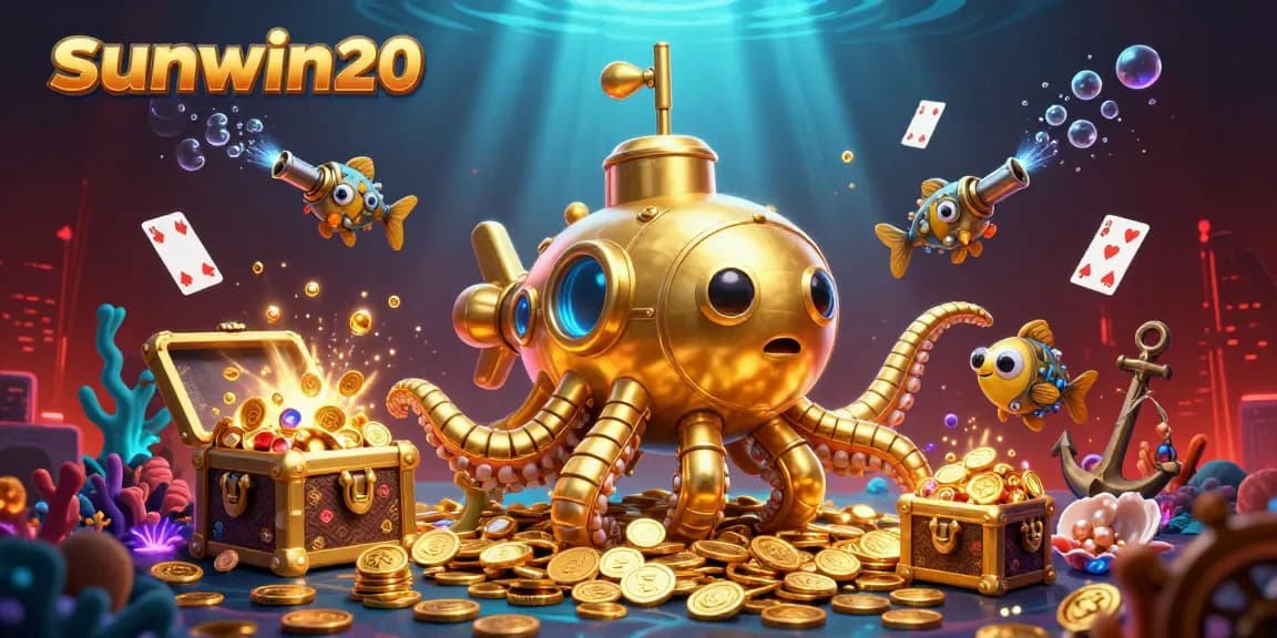 Experience thrilling underwater adventures with sunwin20, featuring a golden kraken amidst a treasure trove.