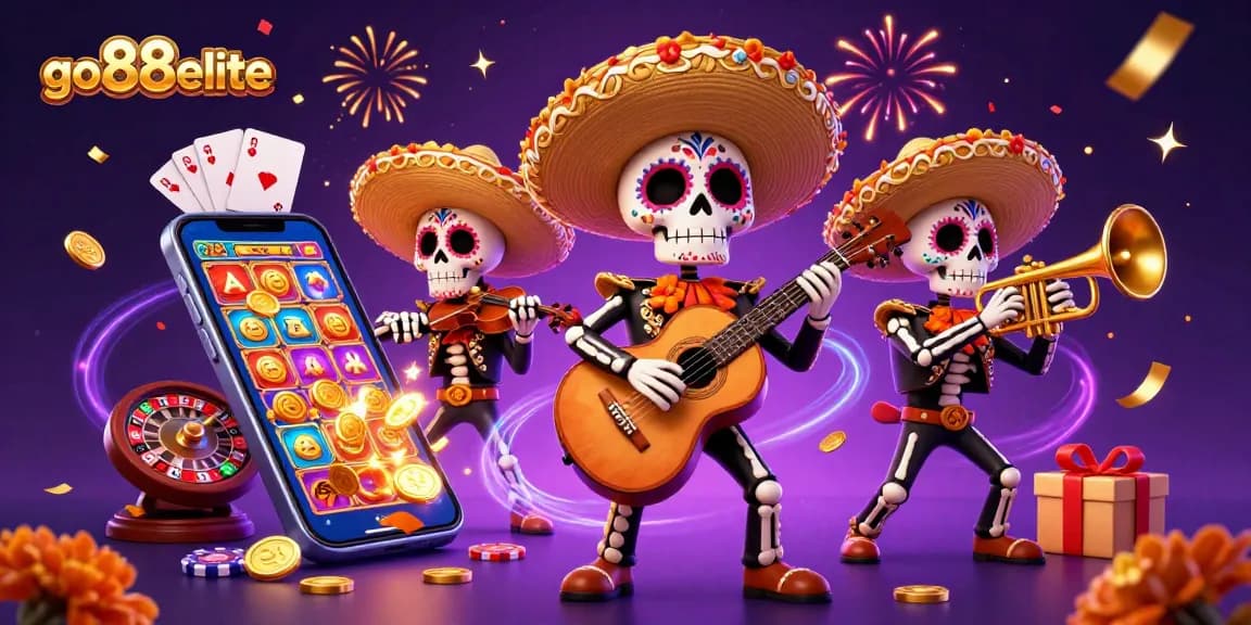 Experience the thrilling world of go88elite with a lively mariachi band surrounded by vibrant gaming elements.