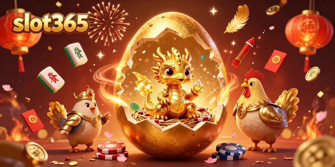 Experience excitement at slot365 with a golden dragon and poker chips in this dynamic casino illustration.