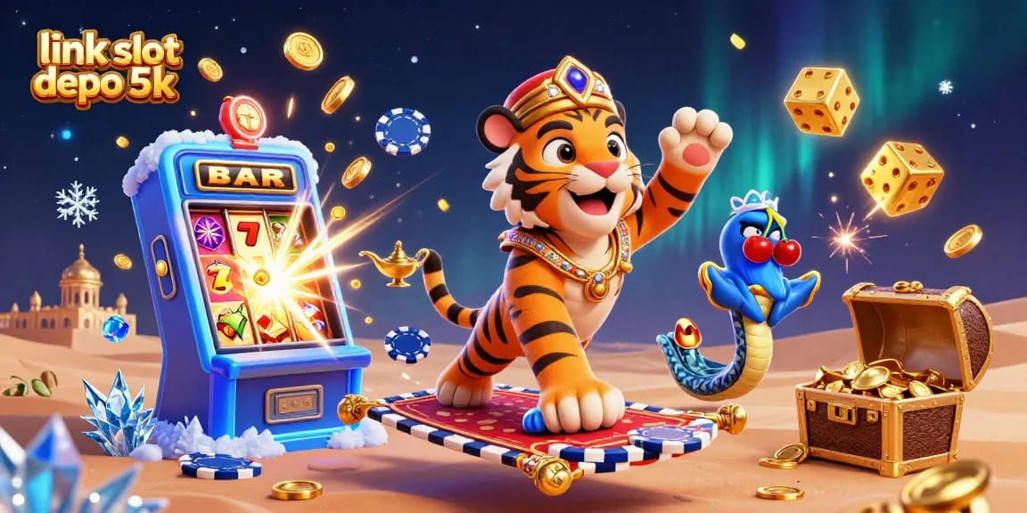 Experience the excitement of winning with link slot depo 5k in this vibrant casino-themed illustration.