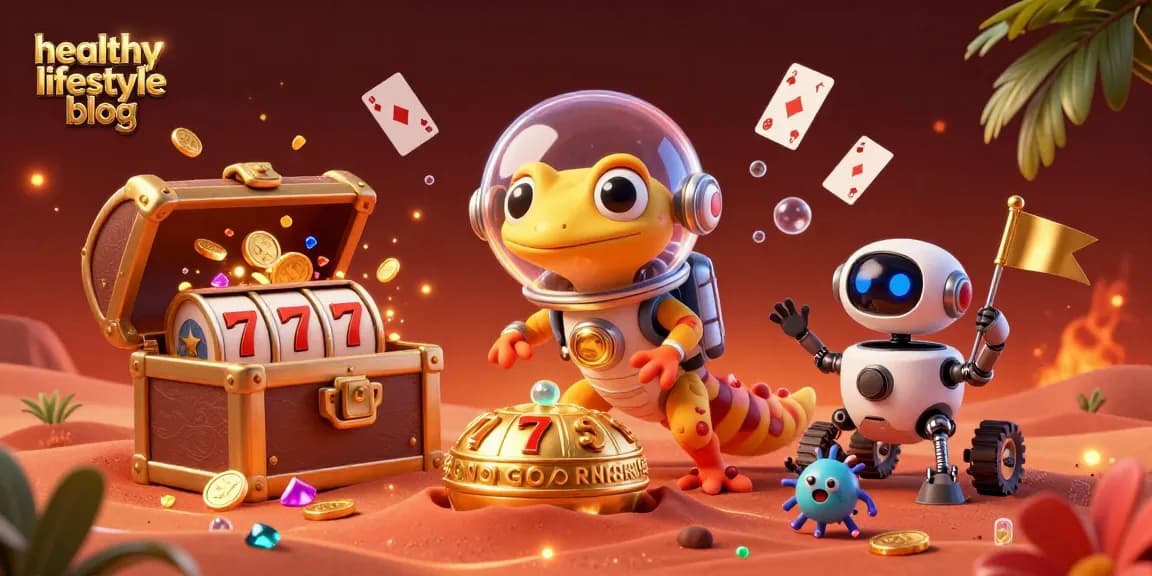 Join the fun on the healthy lifestyle blog with a Martian gecko discovering a golden casino in vibrant 3D.