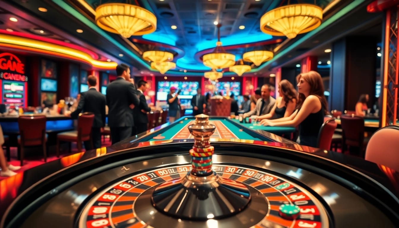 Engage in thrilling action at a Non gamstop casino roulette table surrounded by vibrant atmosphere.