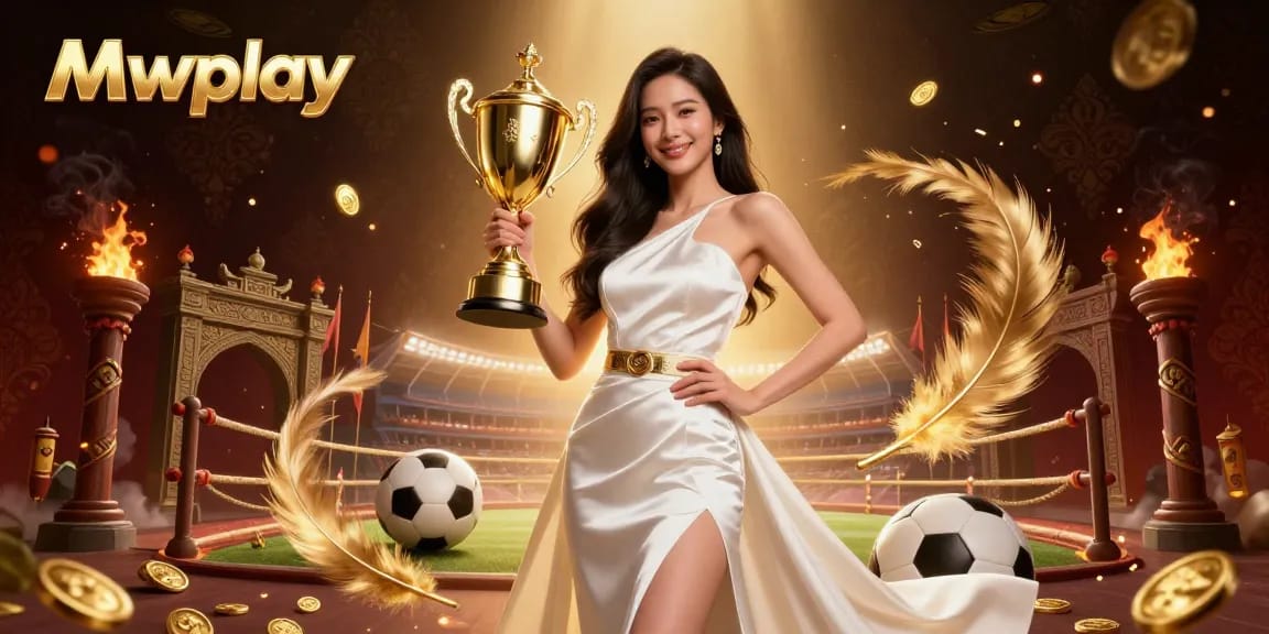 Experience thrilling wins with Mwplay's exciting sports betting adventure featuring a triumphant figure.