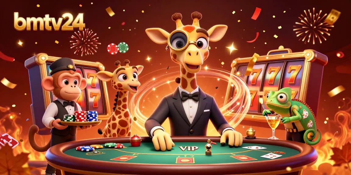 Raise your stakes with bmtv24 at a vibrant poker table in this lively casino scene.