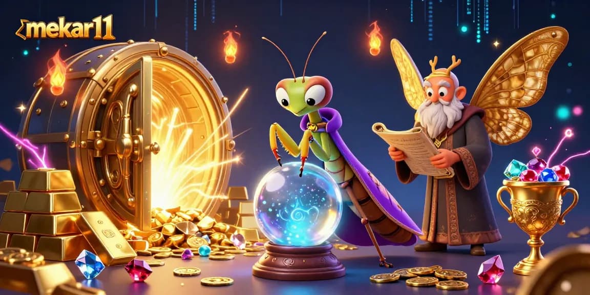 Mekar11 enchants players with magical visuals featuring a fortune teller and treasures in a casino-themed artwork.