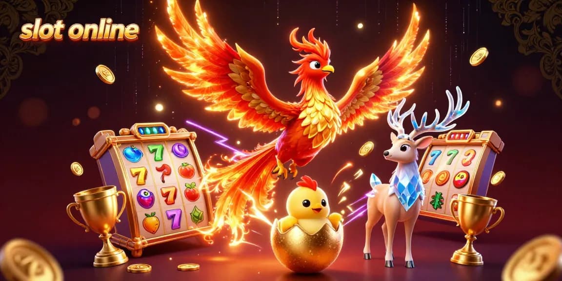 Experience the thrill of 'slot online' with this rich 3D illustration featuring dynamic gambling elements.