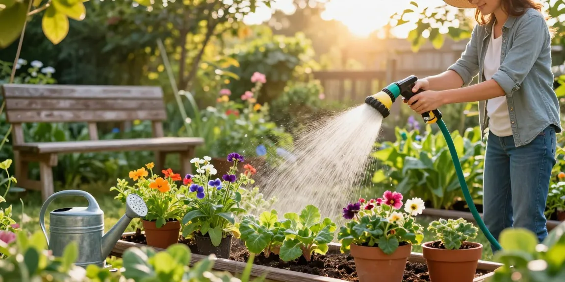 Using the best hose nozzle for effortless plant watering in vibrant garden