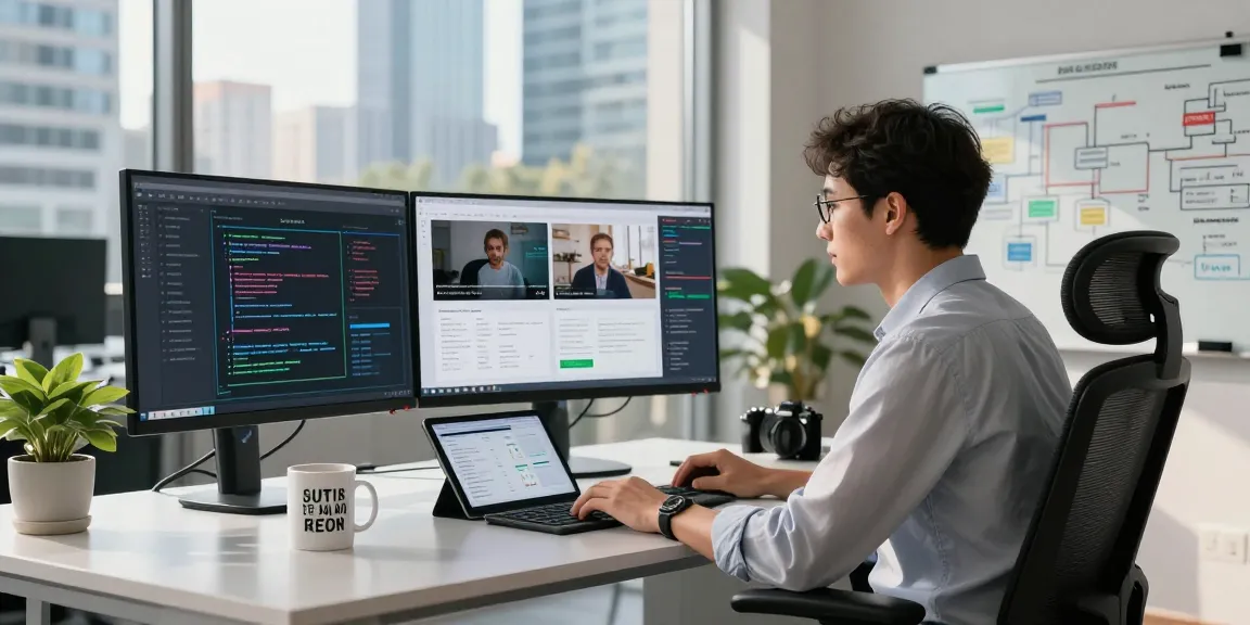 AI detector in action at a modern workspace, showcasing real-time content moderation analytics on multiple screens.