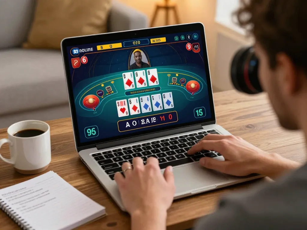 Engaging online Baccarat gameplay at home with lc88, emphasizing strategies and player focus.