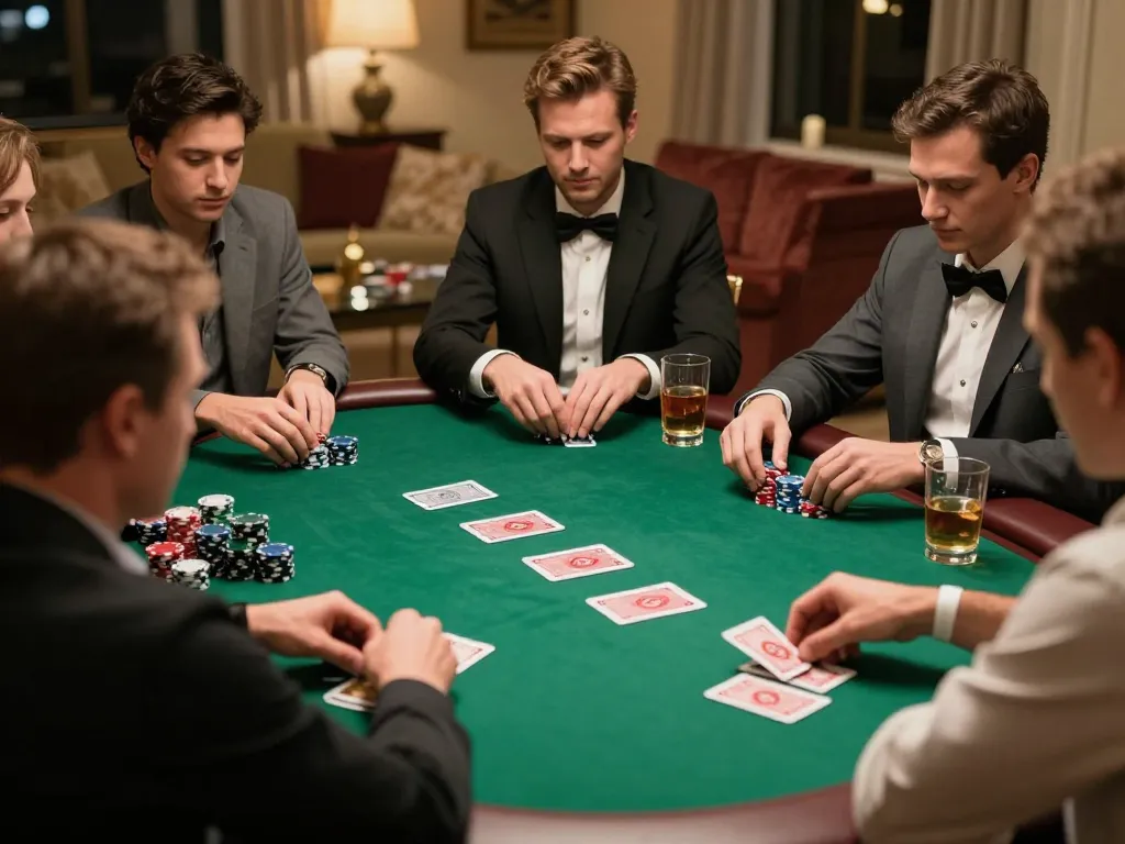 Players strategize during a tense poker game at home, showcasing da88 as part of their winning gameplay.
