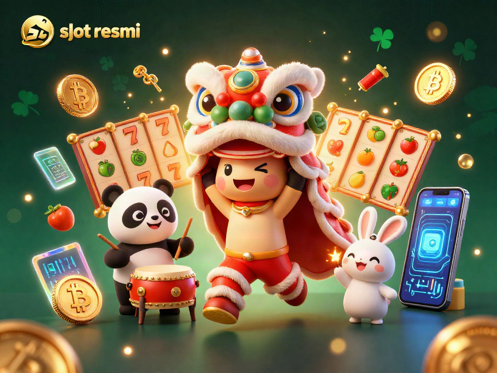 Engage with slot resmi strategies while enjoying vibrant casino elements in this lively 3D illustration.