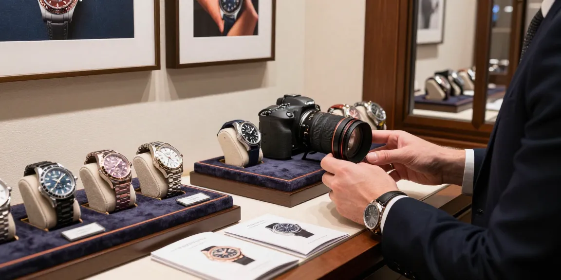 Luxury super clone watches displayed in an elegant boutique, highlighting craftsmanship and style.
