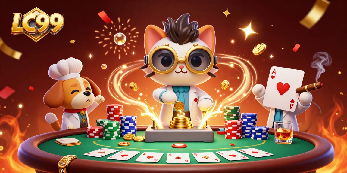 Experience thrilling gaming with LC99's lively 3D illustration showcasing poker excitement and adventure.