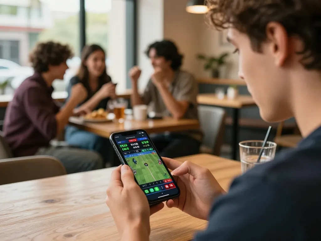 Sports betting action at dh88vip cafe with friends enjoying the excitement of live betting.