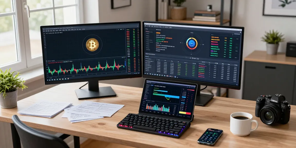 Legit cloud mining platform scene showcasing advanced cryptocurrency trading and security practices in a modern workspace.