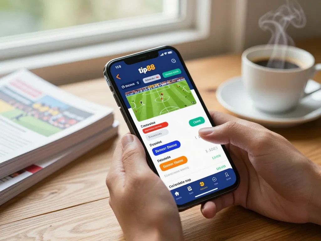 Excited user placing live bets on tip88 smartphone app with vibrant soccer match interface