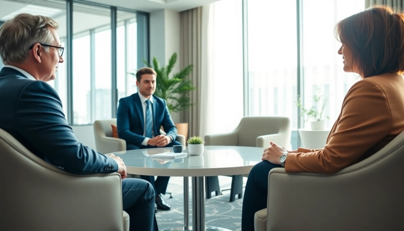 Mediation session in an elegant conference room, showcasing effective communication.