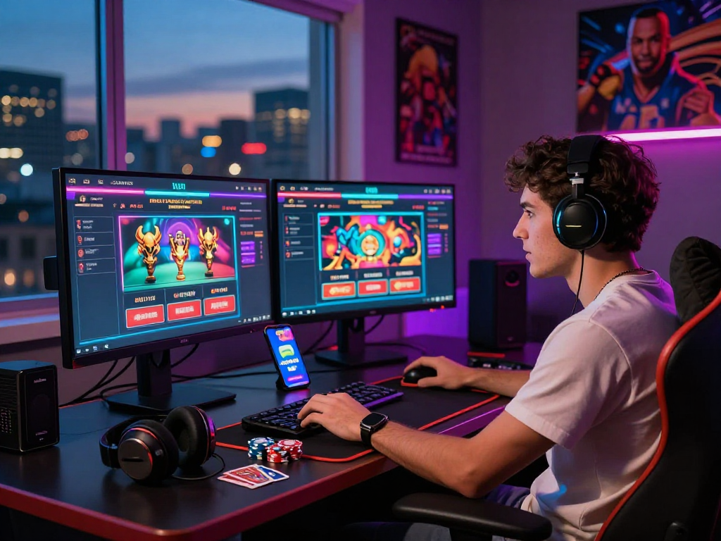 Engaging online gaming setup featuring rokok88 link alternatif with vibrant graphics and dynamic atmosphere.